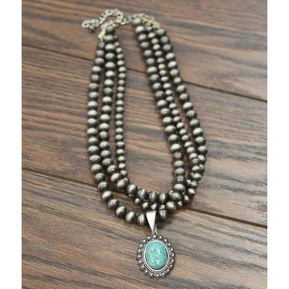 Navajo Turquoise Beaded Necklace 18 Inch 3‎ Strand Design, Boho Cowgirl Style, S - Picture 4 of 11